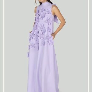 Greta Constantine Lavender Quince gown XS highneck with pockets 3d flower detail